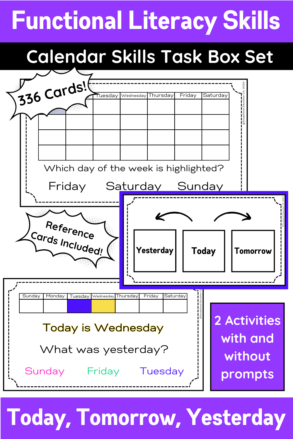 Functional Task Box resource for working on calendar skills like locating a day of the week on a calendar, and finding today, tomorrow, and yesterday