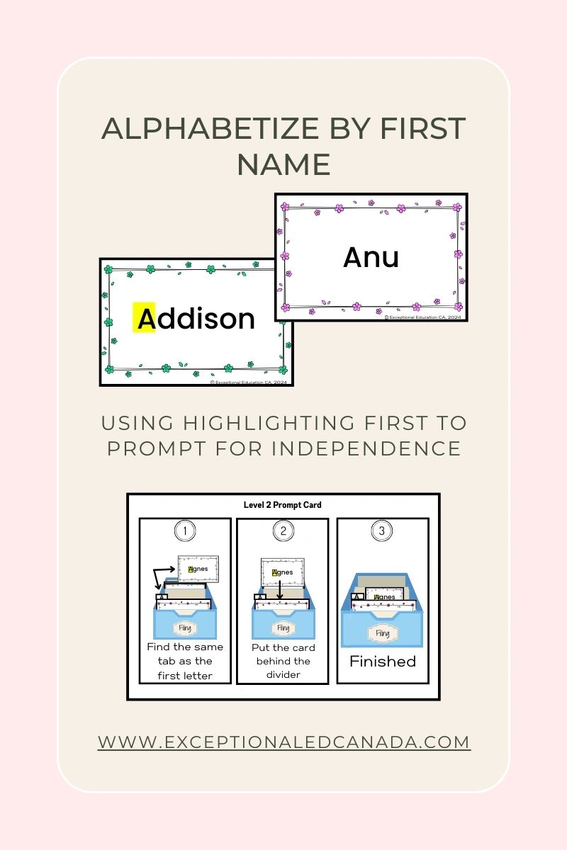 An image showing a prompt card with sample scaffolded task box activities to support first letter identification