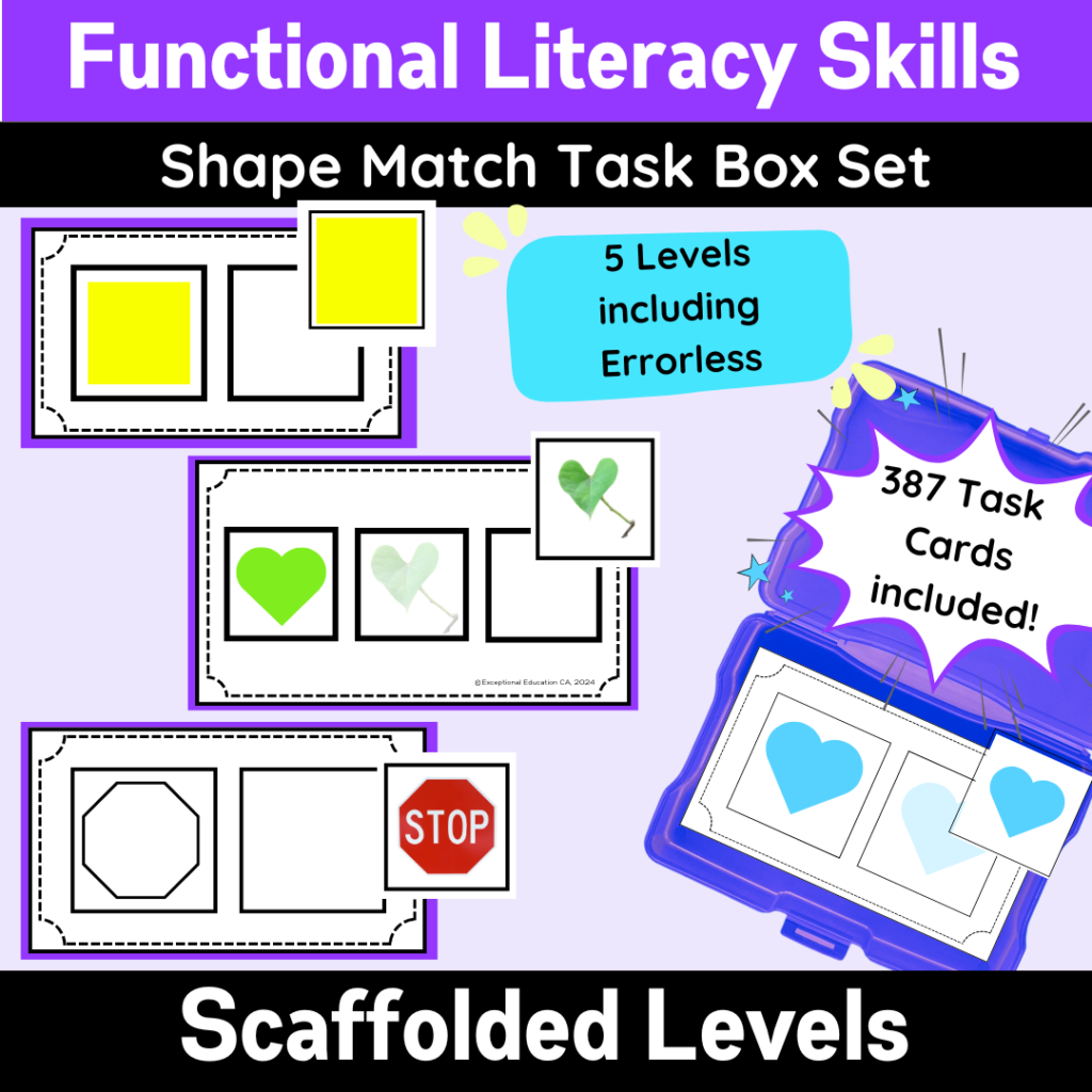 Image for shape task box activity set for special education teachers and classrooms.