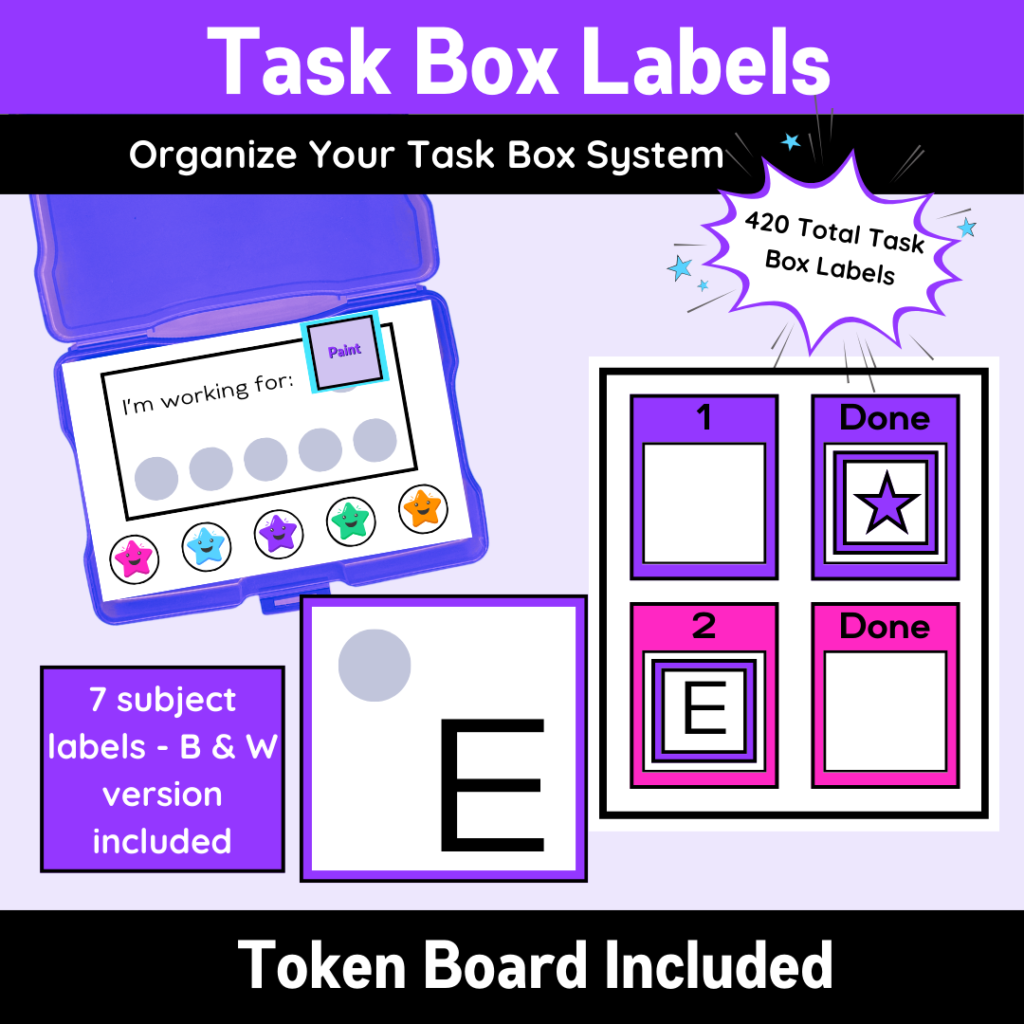 Image of a task box organization system for special education teachers to organize job skills task boxes for independent work stations.