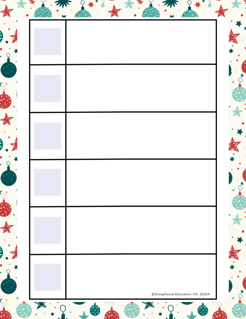 Blank page for special education teachers working on kitchen skills to create their own set of steps for recipe completion.